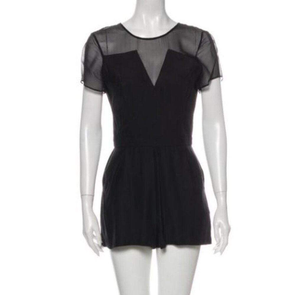 Parker Black Silk Short Sleeve Romper Size S